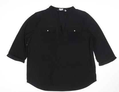 Dorothy Perkins Womens Black V-Neck Tunic Blouse Size 16 3/4 Sleeve