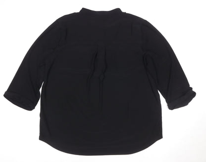 Dorothy Perkins Womens Black V-Neck Tunic Blouse Size 16 3/4 Sleeve