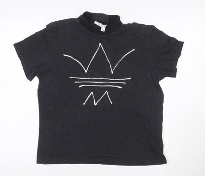 Adidas Women Black Short Sleeve Mock Neck Cotton T-Shirt Size 10