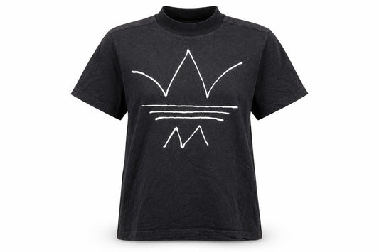 Front view of Adidas Women Black Short Sleeve Mock Neck Cotton T-Shirt, size 10