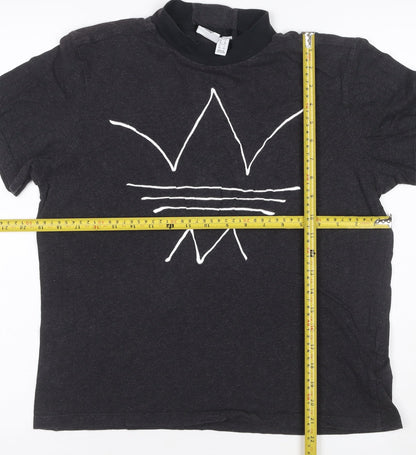 Adidas Women Black Short Sleeve Mock Neck Cotton T-Shirt Size 10