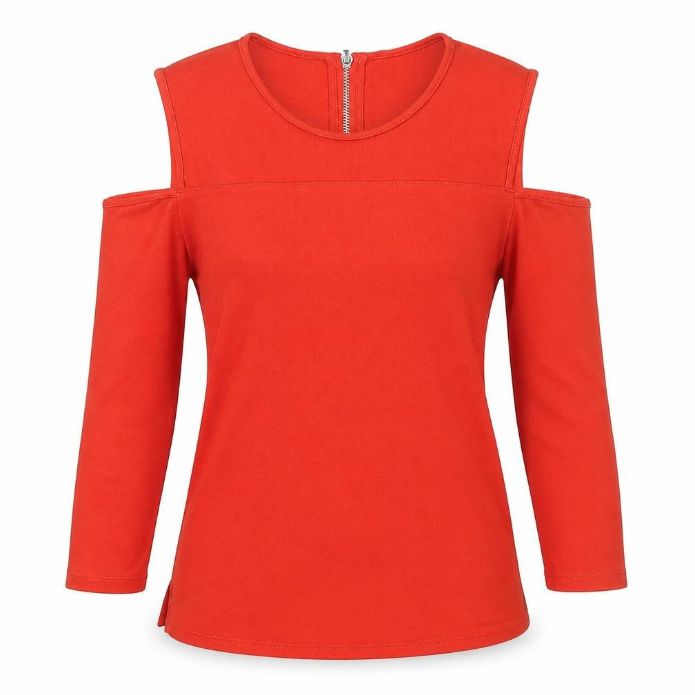 Karen Millen Women's Red Cold Shoulder Long Sleeve Zip Top Size 6