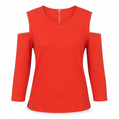 Karen Millen Women's Red Cold Shoulder Long Sleeve Zip Top Size 6