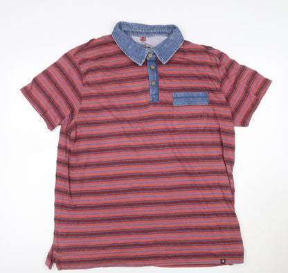 Joe Browns Men's Red Striped Short Sleeve Cotton Polo Shirt 2XL