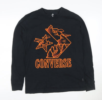 Converse Men's Black Long Sleeve Graphic Print Cotton T-Shirt M