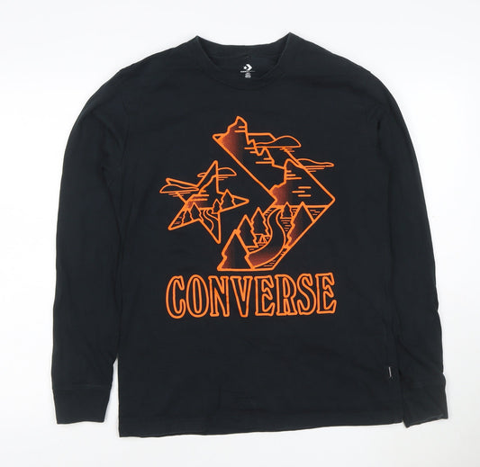 Converse Men's Black Long Sleeve Graphic Print Cotton T-Shirt M