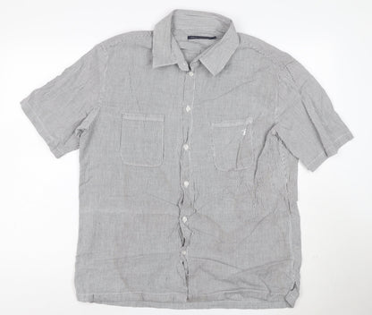 French Connection Men's Grey Striped Cotton Short Sleeve Shirt L