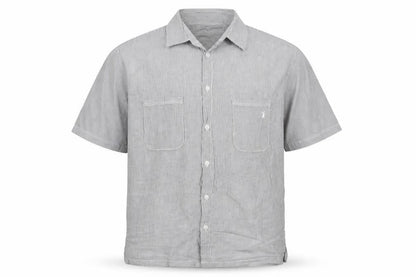 French Connection Men's Grey Striped Cotton Short Sleeve Shirt L