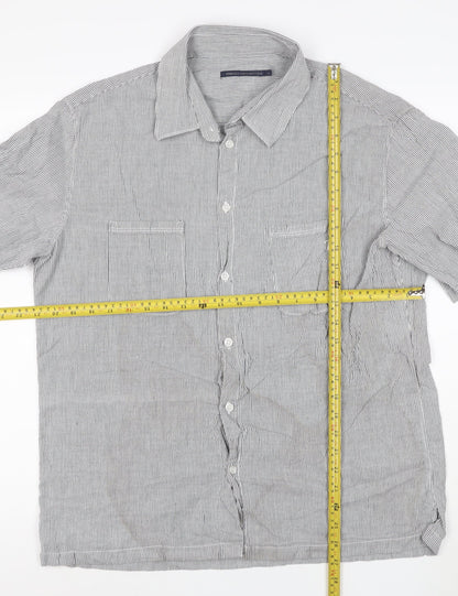 French Connection Men's Grey Striped Cotton Short Sleeve Shirt L