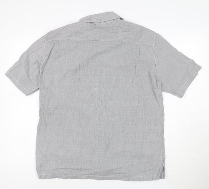 French Connection Men's Grey Striped Cotton Short Sleeve Shirt L