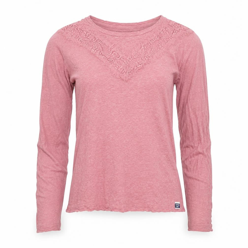 Superdry Womens Pink Long Sleeve Lace Jersey Top Size 10