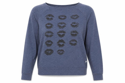 Victoria's Secret Womens Blue XS Long Sleeve Jersey T-Shirt with Lip Print