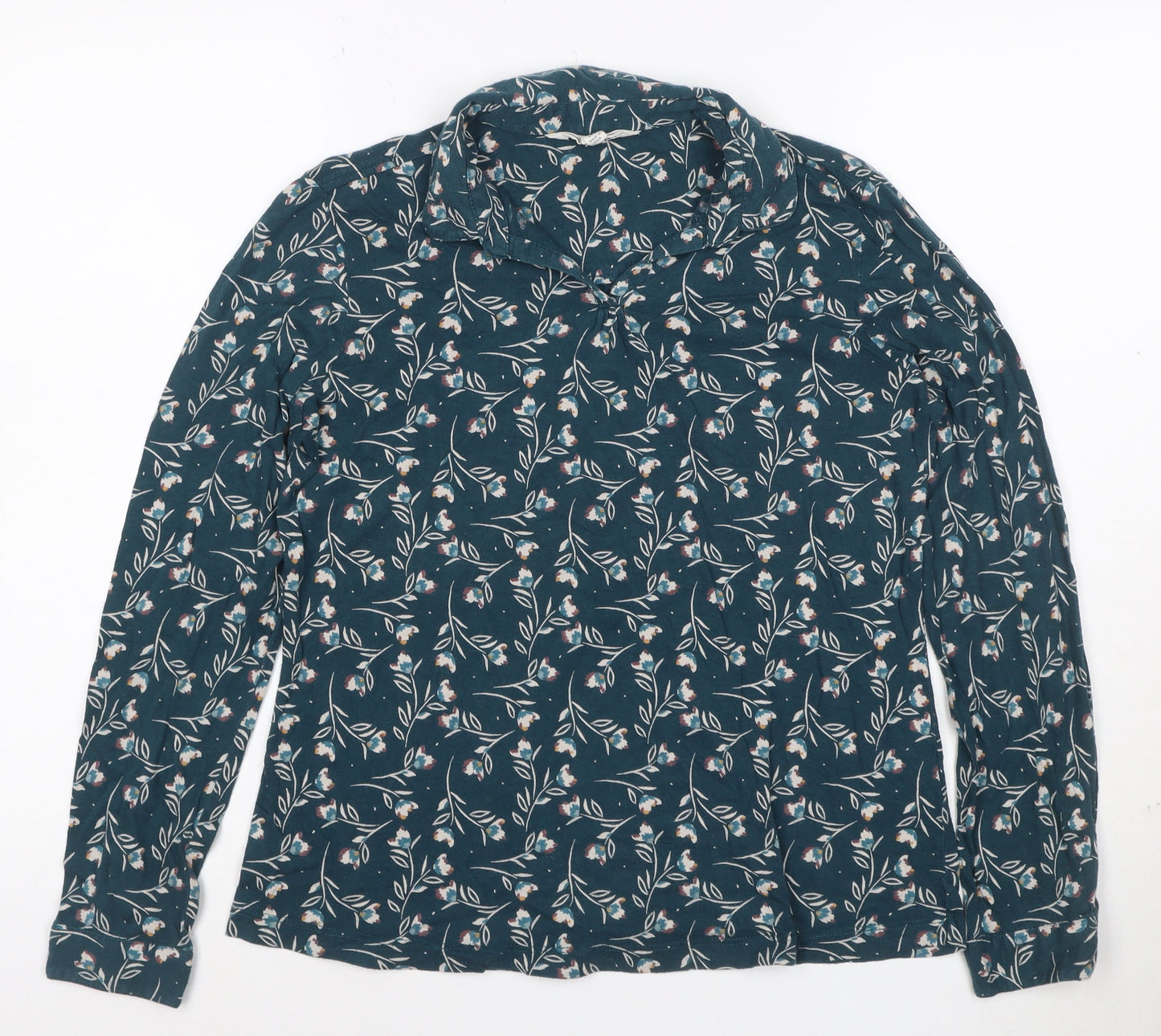Seasalt Cornwall Women's Blue Floral Collared Cotton Tunic Blouse UK 12
