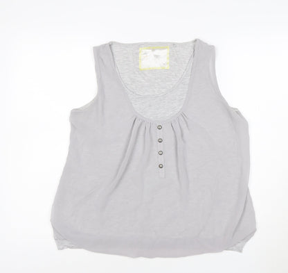 Deletta Womens Grey Size 16 Sleeveless Scoop Neck Button Tank Top