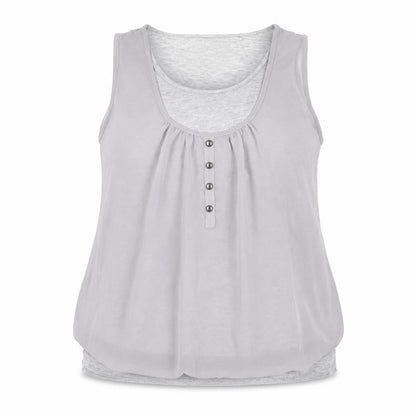 Deletta Womens Grey Size 16 Sleeveless Scoop Neck Button Tank Top