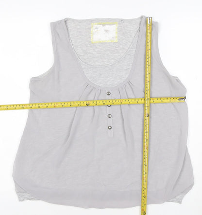 Deletta Womens Grey Size 16 Sleeveless Scoop Neck Button Tank Top