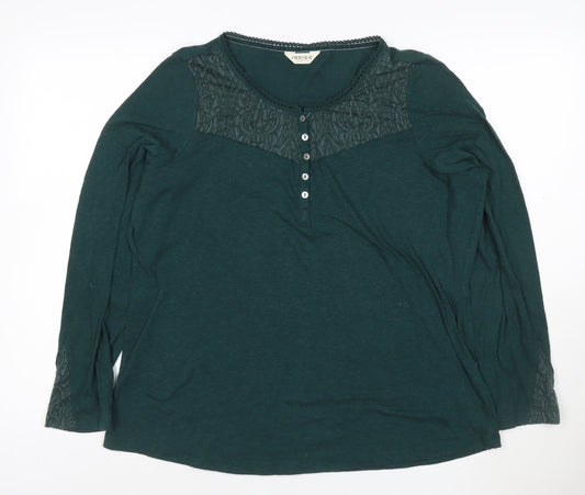 Marks and Spencer Women’s Green Long Sleeve Henley Lace Top Size 18
