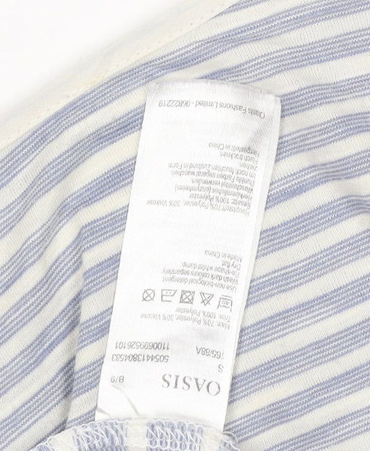 Oasis Women’s Blue Striped Boat Neck Short Sleeve T-Shirt Size S