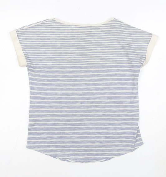 Oasis Women’s Blue Striped Boat Neck Short Sleeve T-Shirt Size S