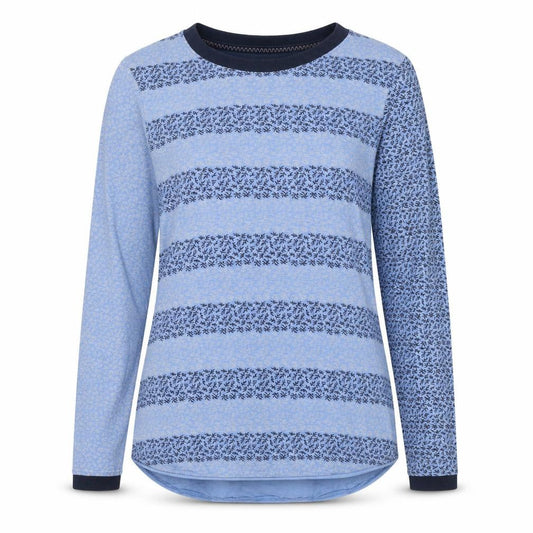 White Stuff Women's Blue Long Sleeve Cotton Striped T-Shirt UK 12