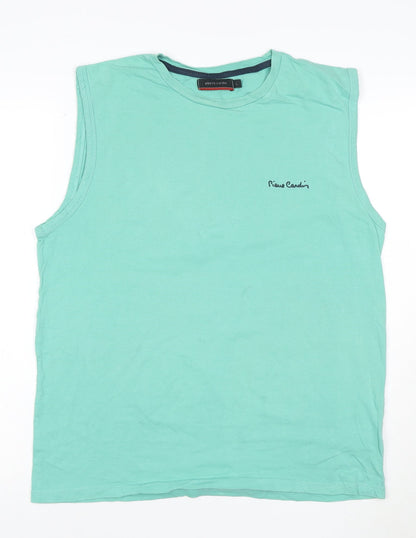 Pierre Cardin Men's Green Sleeveless Cotton Crew Neck T-Shirt Size L