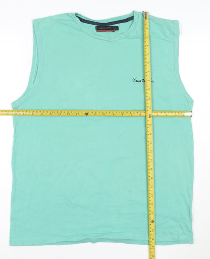 Pierre Cardin Men's Green Sleeveless Cotton Crew Neck T-Shirt Size L