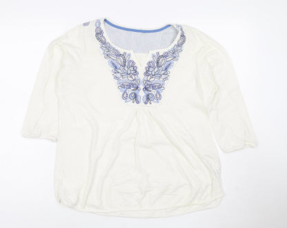 Marks and Spencer Women White Embroidered Cotton Tunic Blouse Size 16