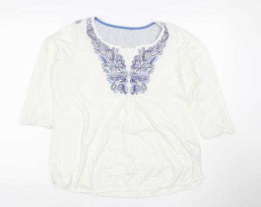 Marks and Spencer Women White Embroidered Cotton Tunic Blouse Size 16