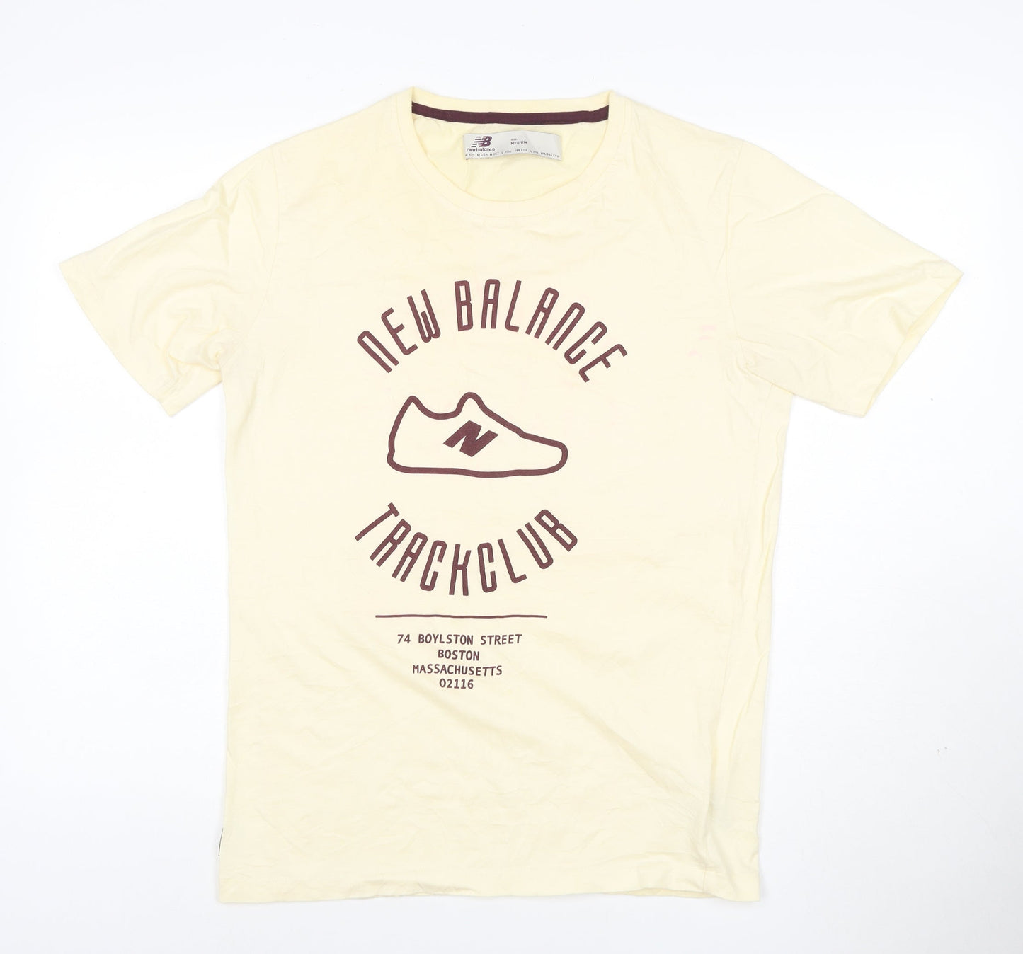 New Balance Men's Beige Track Club Cotton Crew Neck T-Shirt Medium