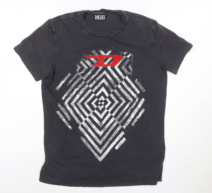 Diesel Mens Black Graphic Print Crew Neck Cotton T-Shirt XS