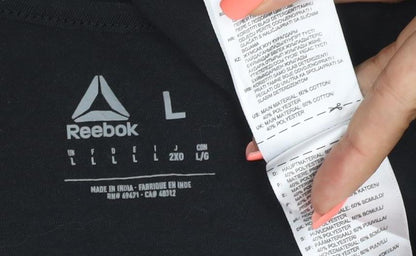 Reebok Womens Black L Tank Top Cotton Blend Sleeveless Sports Vest