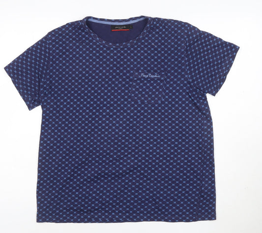 Additional front view of Pierre Cardin Blue Geometric Cotton T-Shirt L unisex adults