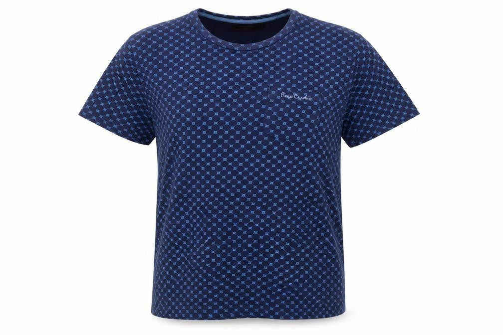 Front view of Pierre Cardin Blue Geometric Cotton T-Shirt L unisex adults