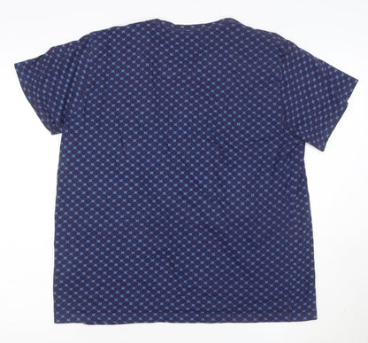 Pierre Cardin Blue Geometric Cotton T-Shirt L Unisex Adults