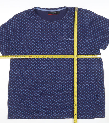 Pierre Cardin Blue Geometric Cotton T-Shirt L Unisex Adults