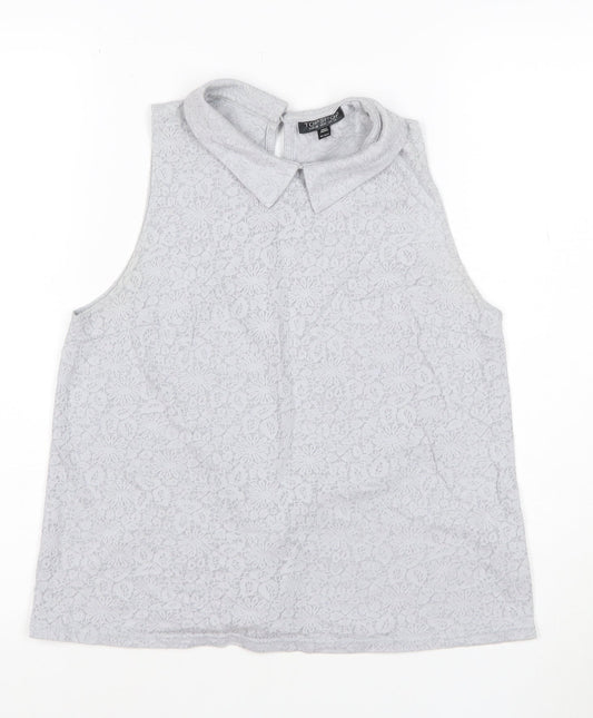 Topshop Womens Grey Floral Lace Collared Sleeveless Blouse Size 10