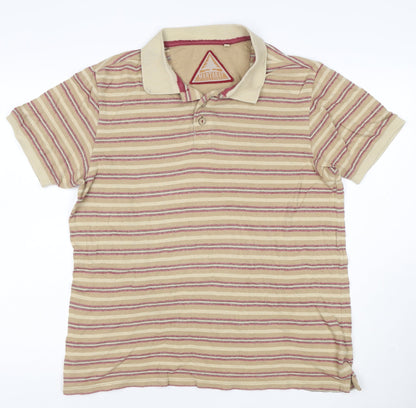 Mantaray Men's Beige Striped Cotton Polo Shirt Size M