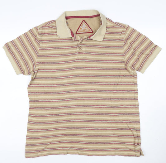Mantaray Men's Beige Striped Cotton Polo Shirt Size M