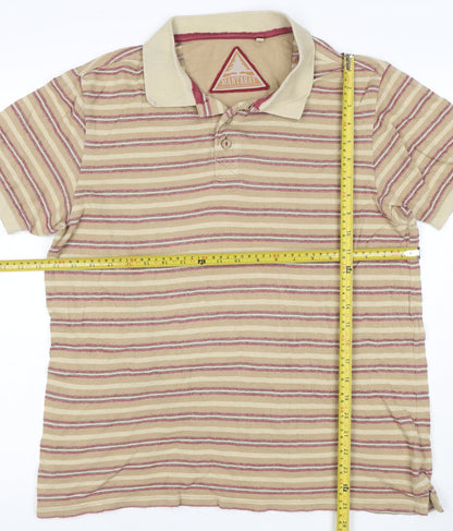 Mantaray Men's Beige Striped Cotton Polo Shirt Size M