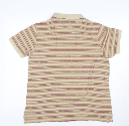 Mantaray Men's Beige Striped Cotton Polo Shirt Size M