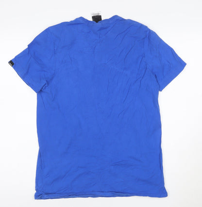 adidas Men Blue Cotton Graphic Print Short Sleeve T-Shirt Size S