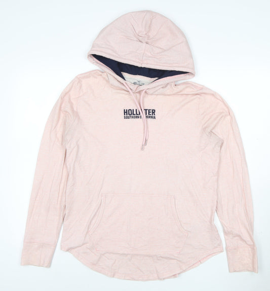 Hollister Women Pink Hooded Pullover Hoodie Size 10 Cotton Casual