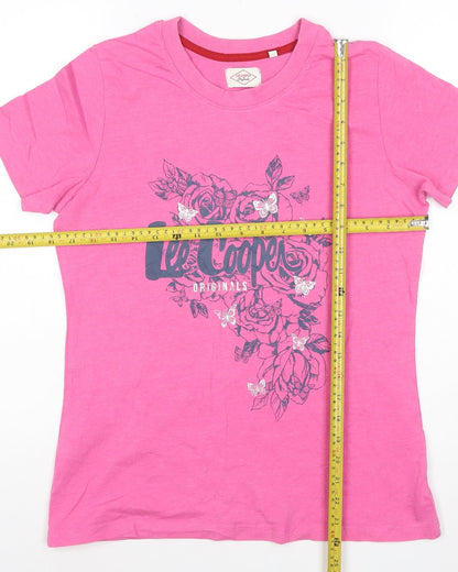 Lee Cooper Womens Pink Floral Logo T-Shirt Size 12