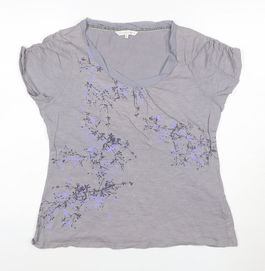 Rocha John Rocha Women's Grey Embroidered Floral T-Shirt Size 16