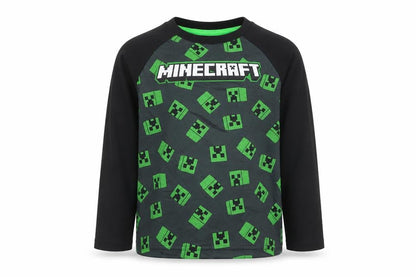 Minecraft Boys Black Long Sleeve Creeper Graphic Polyester T-Shirt 7-8 Years