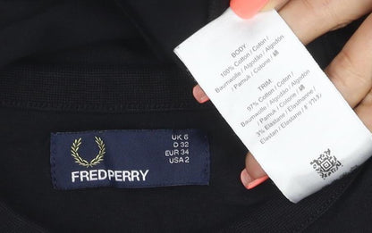 Fred Perry Women's Black Cotton Stretch Crew Neck T-Shirt Size 6