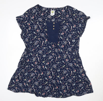 Monsoon Women Blue Floral A-Line Dress Size 22 Short Sleeve