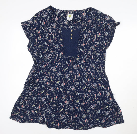 Monsoon Women Blue Floral A-Line Dress Size 22 Short Sleeve