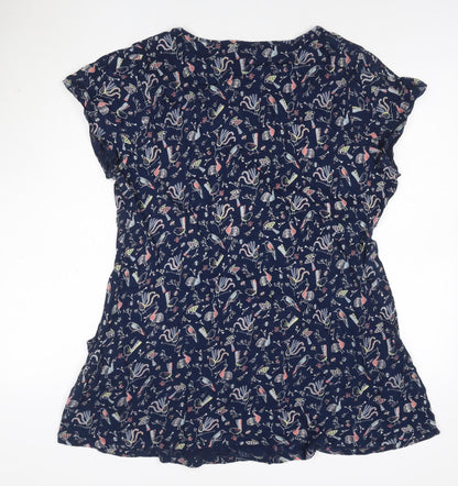 Monsoon Women Blue Floral A-Line Dress Size 22 Short Sleeve