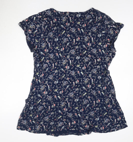 Monsoon Women Blue Floral A-Line Dress Size 22 Short Sleeve